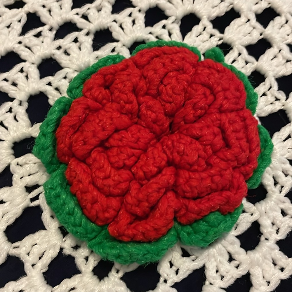 Bohemian King Size Granny Square Crochet Blanket with Red Rose Flower Accents - Picture 3 of 6